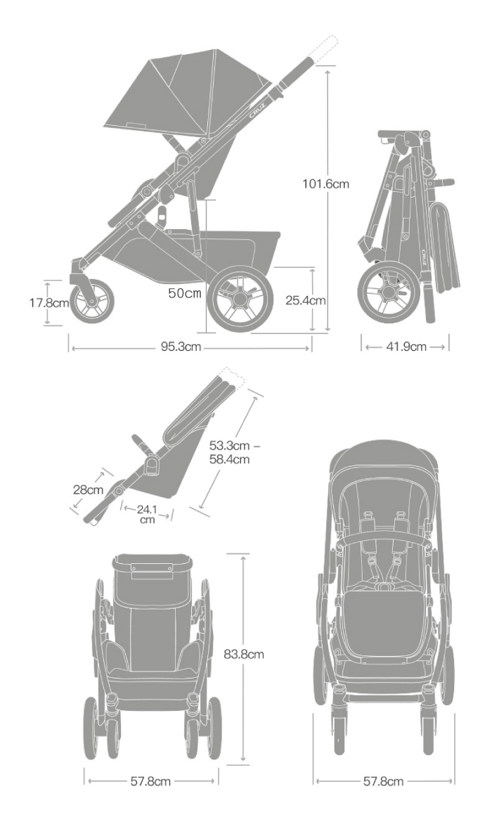 美國UPPAbaby - CRUZ V2 酷炫豪華頂級：推車-黑灰 GRY-11.6kg